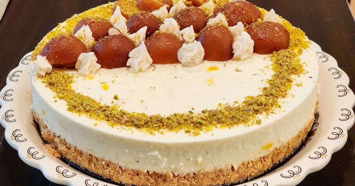 Gulab Jamun Cheesecake With Arrowroot Biscuit Crust Recipe by Kumkum ...