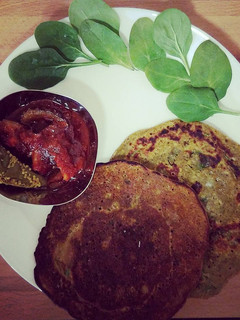 A picture of Moong Dal Spinach Pudla.