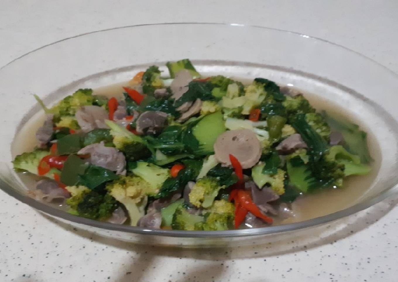 Sayur Brokoli Pokcoy dengan variasi Baso dan Empela Ayam