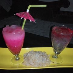 A picture of Rooh afza milk with twist of goond katira.