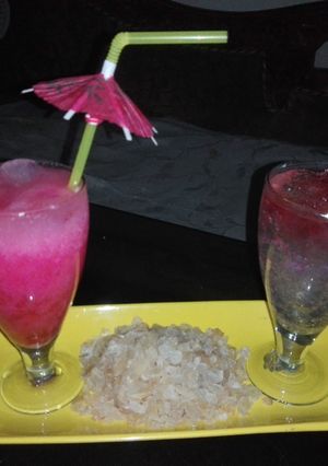 A picture of Rooh afza milk with twist of goond katira.