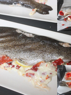 Una foto de Truchas con pimientos del piquillo al grill doble