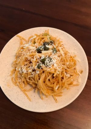 Una foto de Spaghetti de Tomate y Pesto Ricotta