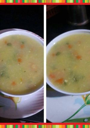 A picture of Vegetable sweet corn soup.