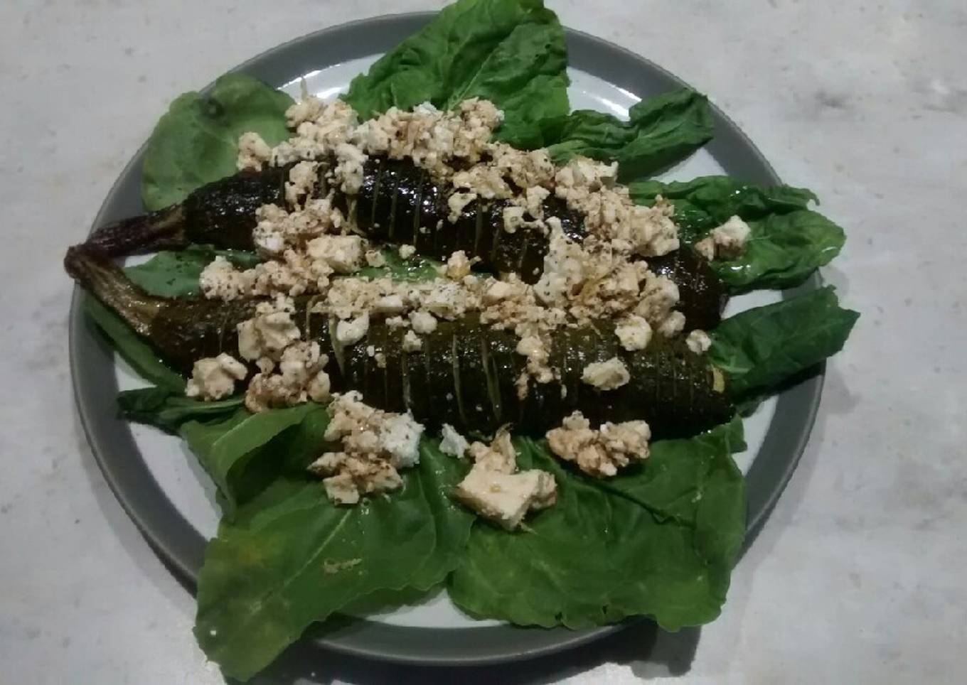 Roast courgettes with feta and lemon