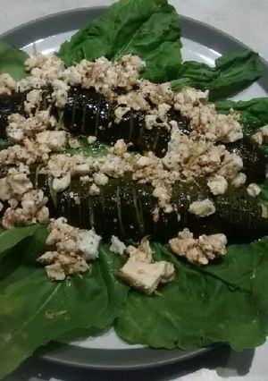 A picture of Roast courgettes with feta and lemon.
