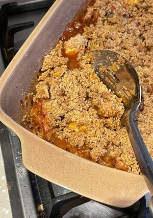 A picture of Rhubarb, Apple & Ginger Crumble 🍎🍏.