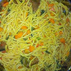 A picture of Jollof spaghetti.