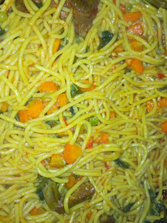 A picture of Jollof spaghetti.