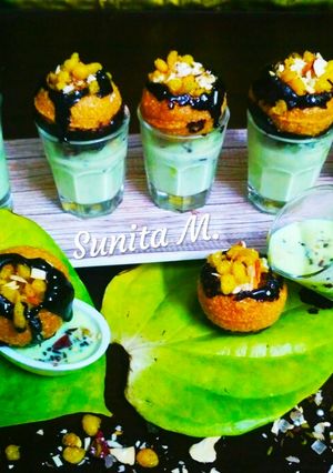 A picture of Boondi-Golgappa with Paan Basundi shot.