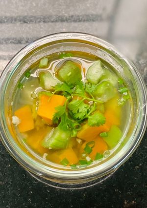 Hình của món Canh Bí Đỏ Nấu Khoai Lang Mướp Thịt Heo.