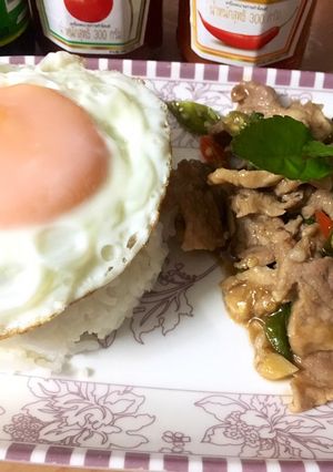 รูปของ ข้าวกะเพราหมูชิ้น ไข่ดาว