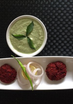 A picture of Kala chana and beet kababs.