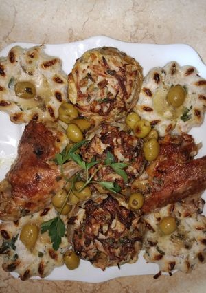صورة لوصفة قرنون (ارضي شوكي) محشي بالدجاج