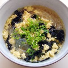 A picture of Wakame, Egg & Harusame Soup.