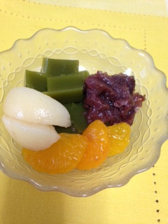 A picture of Green tea anmitsu sweet.
