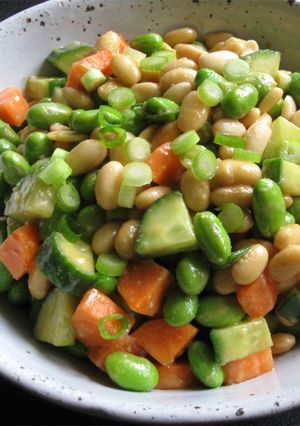 A picture of Soy Bean Salad with Miso Wasabi Sauce.