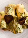 Paccheri con ricotta, espinaca y langosta