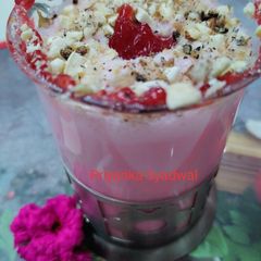 Amritsari lassi in rose flavor A picture of Amritsari lassi in rose flavor.