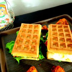 Waffles chicken sandwich A picture of Waffles chicken sandwich.