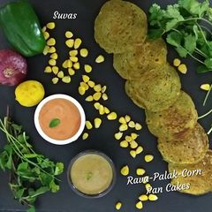 A picture of Rava-Palak-Corn Mini Pancakes.