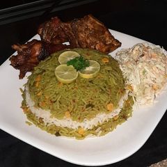 Fried rice with pepper chicken A picture of Fried rice with pepper chicken.