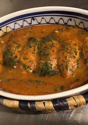 A picture of Baked Salmon Quenelles with Lobster Sauce.