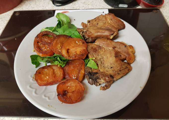 My Plain Pork Chops with Balsamic Grilled Tomatoes.π