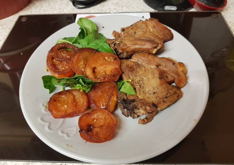 Simple Way to Prepare Quick My Plain Pork Chops with Balsamic Grilled Tomatoes.😁
