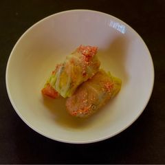 A picture of Holubtsi- Ukrainian style stuffed cabbage.