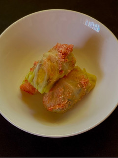 A picture of Holubtsi- Ukrainian style stuffed cabbage.