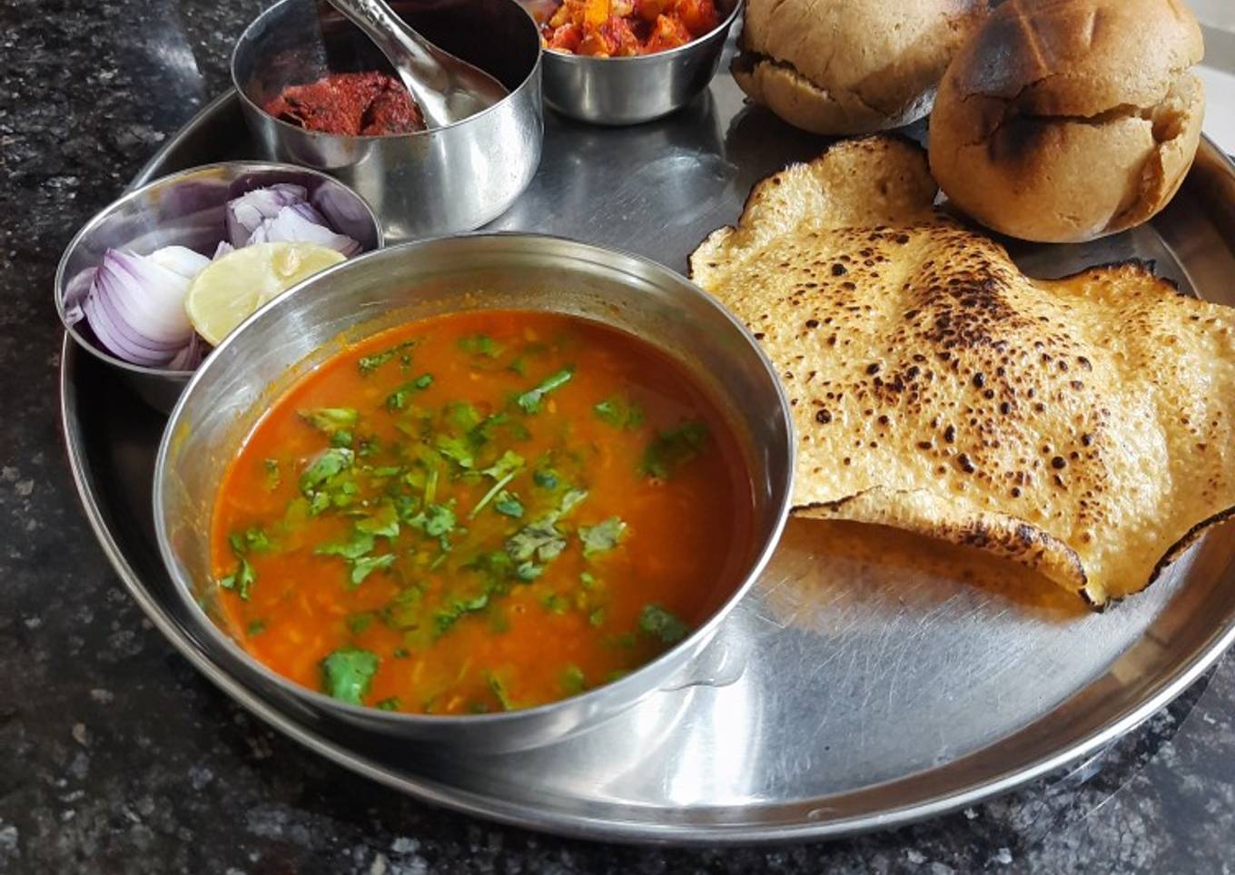 Rajasthani dal bati with instant raw mango pickle