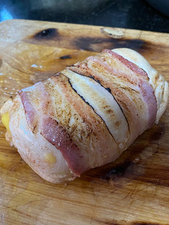 A picture of Stuffed chicken breast wrapped in bacon - WOW !!.
