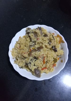 A picture of Salem style brinjal biriyani.