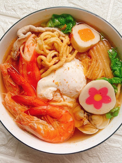 泡菜鮮蝦鍋燒意麵 的食譜成品照片