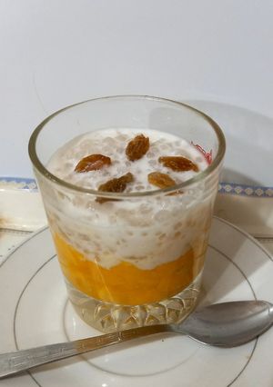 A picture of Mango with sago and raisen 🥭🥭.