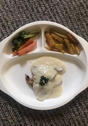 Foto resep Menu MPASI Revan (1tahun)Chicken breast with mushroom sauce