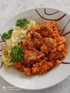 Lecsós, malac oldalas, kovászolt káposztával recept fotója