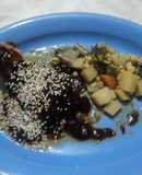 Huacales rancheros en salsa de zapote prieto y guarnición de milpa las Correa. Jalisco México