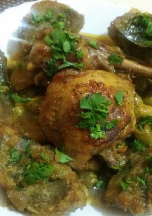 صورة لوصفة طاجين القرنون أو الأرضي شوكي بالدجاج والزيتون 🍗🍡