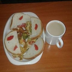 A picture of Spanish omelette & bread.