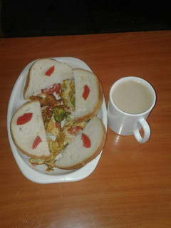 A picture of Spanish omelette & bread.