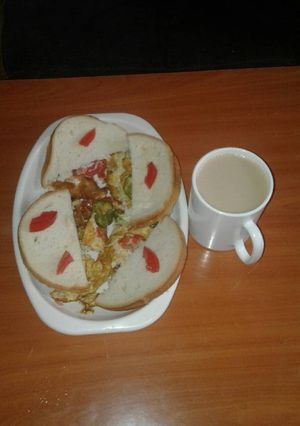 A picture of Spanish omelette & bread.