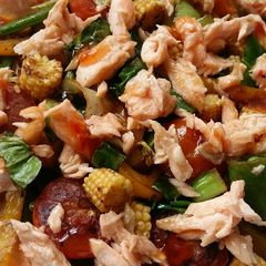 A picture of Vickys Quick Salmon Rainbow Stir-fry, GF DF EF SF NF.