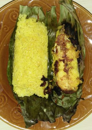 Foto resep Nasi bakar kuning + pepes patin