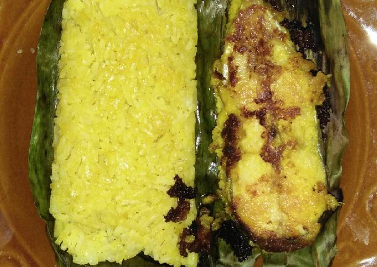 Nasi bakar kuning + pepes patin