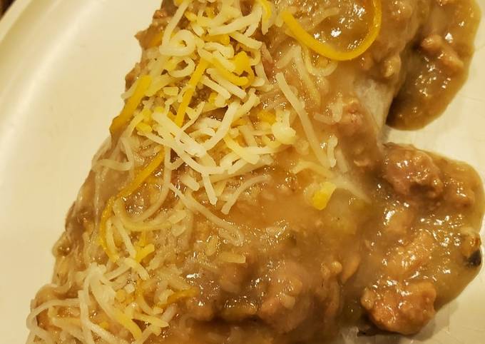 Steps to Make Speedy Smothered Green Chile Steak burritos