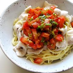 A picture of Capellini & Pork With Spicy Tomato Sauce.