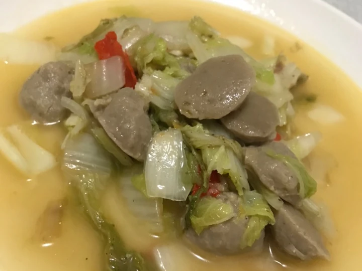 Cara Gampang Membikin Resep Slobor penthol (tumis sawi putih dan bakso) yang Enak Banget Anti Ribet, Sempurna