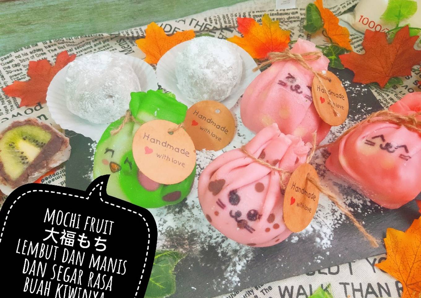 Resep Mochi kiwi (daifuku fruits with furoshiki crepe)